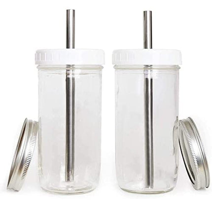 Daverly Way Reusable Boba Bubble Smoothie Cups With 4 Lids And 2 Metal Reusable Straws And Straw Cleaner In Fun Gift Box (2-pack, 24oz Each)