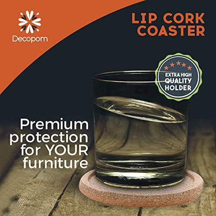 Cork Coasters with Lip for Drinks Absorbent | 12 Set 4 Inch Thick Rustic Saucer with Metal Holder Heat & Water Resistant | Best Reusable Natural Round Coasters for Bar Glass Cup Table