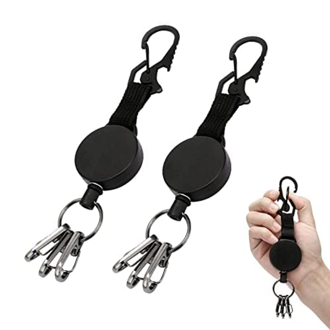 DELSWIN Retractable Keychain Carabiner Key Holders - Heavy Duty Retractable Key Chain Badge Reel Clip with Steel Cable, Key Ring, Lobster Clasps for Office Work (Pack of 2)