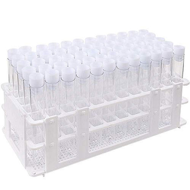 DEPEPE 60pcs Clear Plastic Test Tubes with Caps and Rack, 16 x 100mm, for Scientific Experiments, Beads Liquid Storage Containers, Scientific Theme Party Decorations