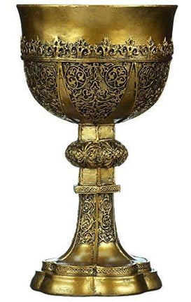 Design Toscano Golden Chalice of King Arthur Medieval Decor Gothic Goblet Sculpture, 9 Inch, Polyresin, Gold