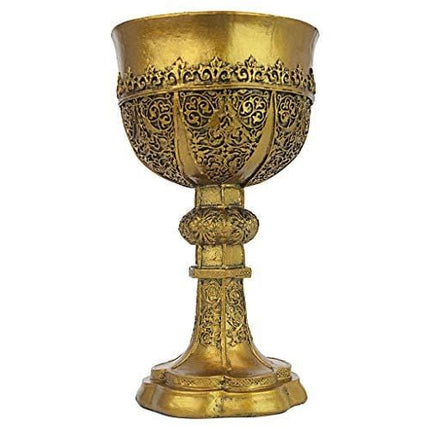 Design Toscano Golden Chalice of King Arthur Medieval Decor Gothic Goblet Sculpture, 9 Inch, Polyresin, Gold