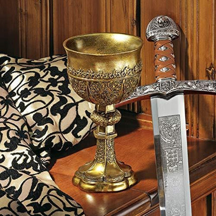 Design Toscano Golden Chalice of King Arthur Medieval Decor Gothic Goblet Sculpture, 9 Inch, Polyresin, Gold