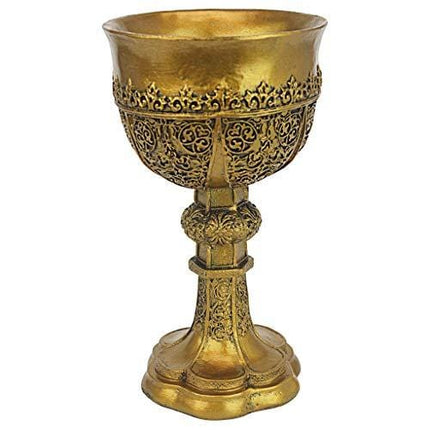 Design Toscano Golden Chalice of King Arthur Medieval Decor Gothic Goblet Sculpture, 9 Inch, Polyresin, Gold