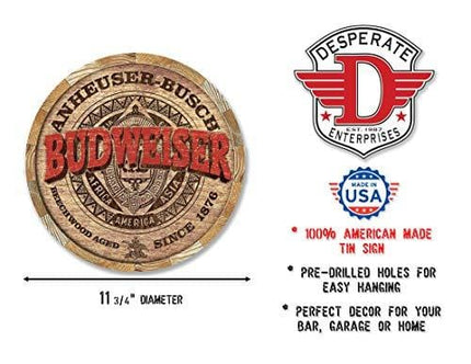 Desperate Enterprises Budweiser Barrel End Tin Sign, 11.75" Diameter