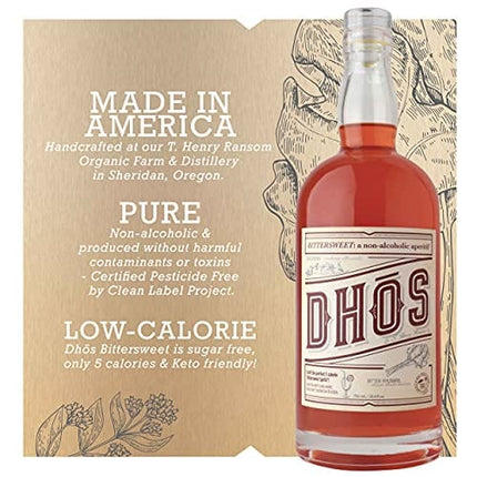 Dhos Bittersweet - Handcrafted Non-Alcoholic Aperitif With Flavors Of Rhubarb, Fruit & Bitter Herbs - Non-Alcoholic Spirit To Mix Delicious Mocktails - Keto-Friendly, Zero Sugar, Zero Proof - 750 ML