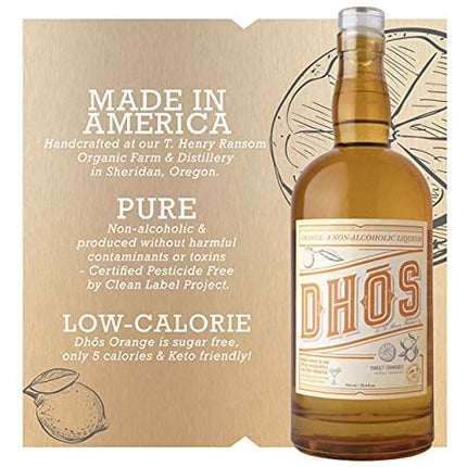 Dhos Orange - Non-Alcoholic Liquor With Orange, Tangerine, Sweet Vanilla & Spice - Non-Alcoholic Spirit To Mix Delicious Margaritas & Mocktails - Keto-Friendly, Zero Sugar, Zero Proof - 750 ML
