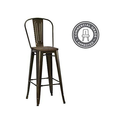DHP Luxor 30" Metal Wood Seat, Antique Bronze, Set of 2 Bar Stool