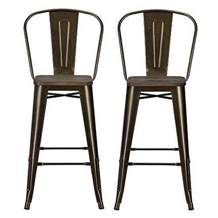 DHP Luxor 30" Metal Wood Seat, Antique Bronze, Set of 2 Bar Stool
