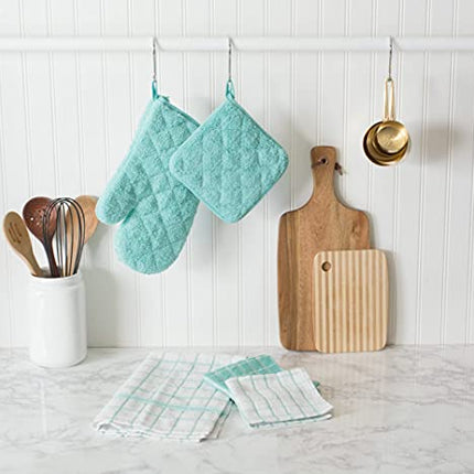 DII Basic Terry Collection Windowpane Dishcloth Set, 12x12, Aqua, 6 Piece