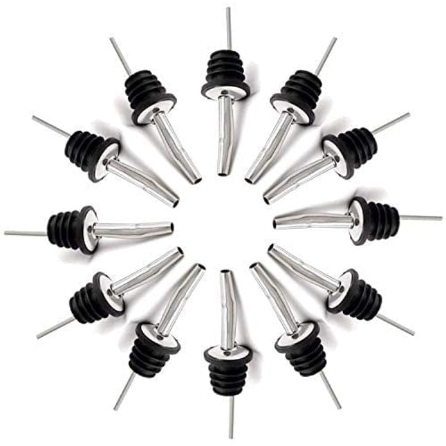 Liquor Pour Stainless Steel Classic Bottle Speed Pourers with Tapered Spout (12- pack)