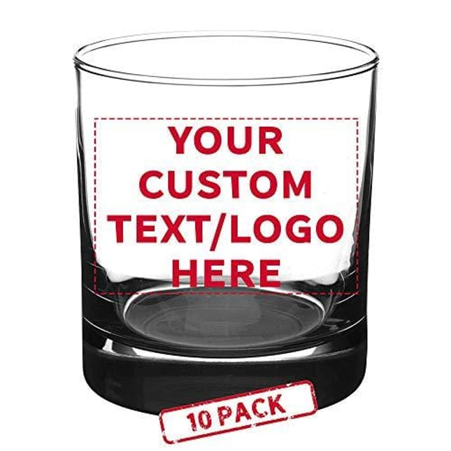 Custom Whiskey Glasses by Libbey 11 oz. Heavy Base Drinking Old Fashioned Glass - 10 pack - Customizable Text, Logo - Great For Scotch Bourbon and Whiskey - Black