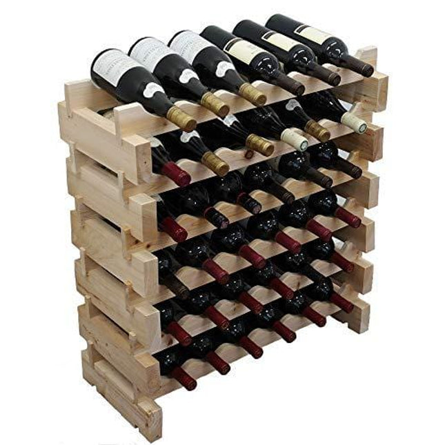 Wine Rack Pine Wood Stackable Storage Stand Display Shelves, Wobble-Free, Thicker Wood,