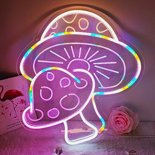 DIVATLA Mushroom Neon Sign with 3D Art,Powed by USB Neon Mushroom Sign. Colorful Neon Sign Mushroom with Dimmable Switch (mushroom)