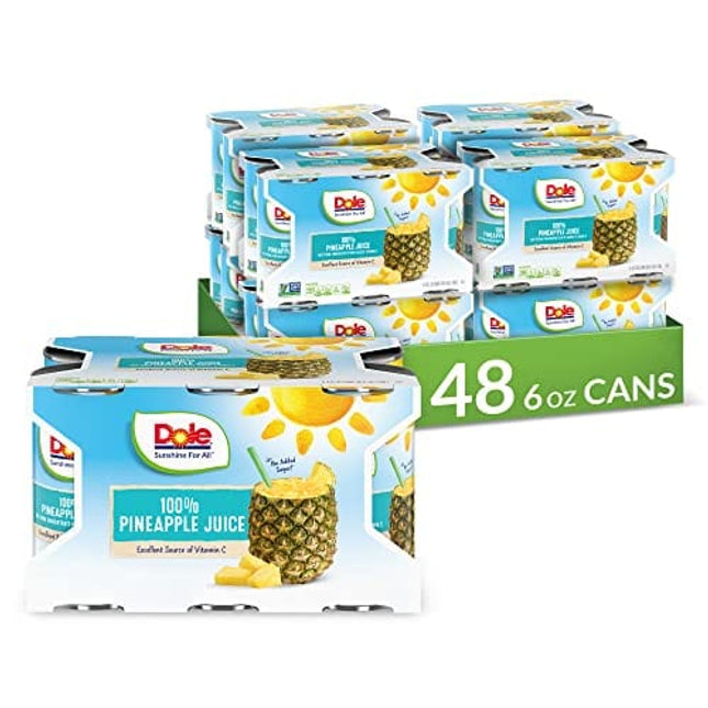 Dole Pineapple Juice, 100% Fruit Juice with Added Vitamin C, 6 Fl Oz (Pack of 6), 48 Total Cans