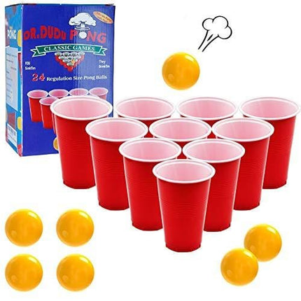 DR.DUDU Beverage Pong Cups and Balls Set, Giant Beverage Pong Game Set with 24 Cups 24 Pong Balls, 16oz
