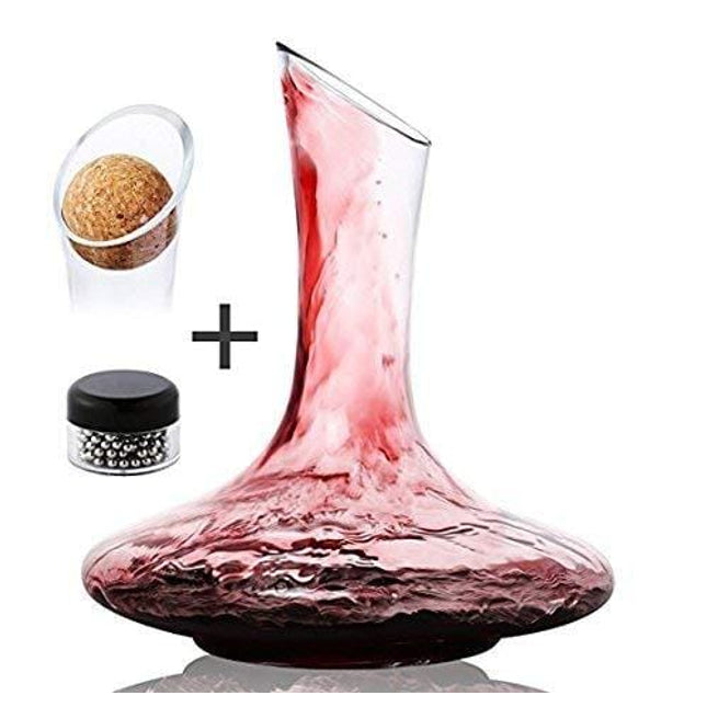 DRAGONN Luxury Wine Decanter - 100% Hand Blown Lead-free Crystal Glass Wine Carafe – Bonus Cork Stopper & Steel Cleaning Beads Accessories