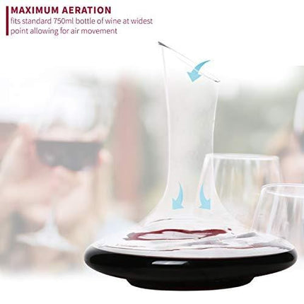 DRAGONN Luxury Wine Decanter - 100% Hand Blown Lead-free Crystal Glass Wine Carafe – Bonus Cork Stopper & Steel Cleaning Beads Accessories