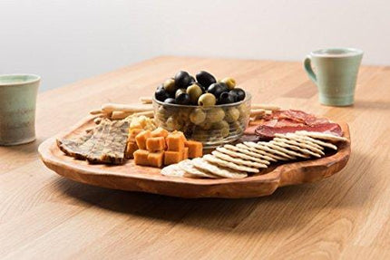 Driini Premium Handmade Root Wood Lazy Susan Turntable Organizer - Rustic Wooden Serving Platter Cheese Board (12")