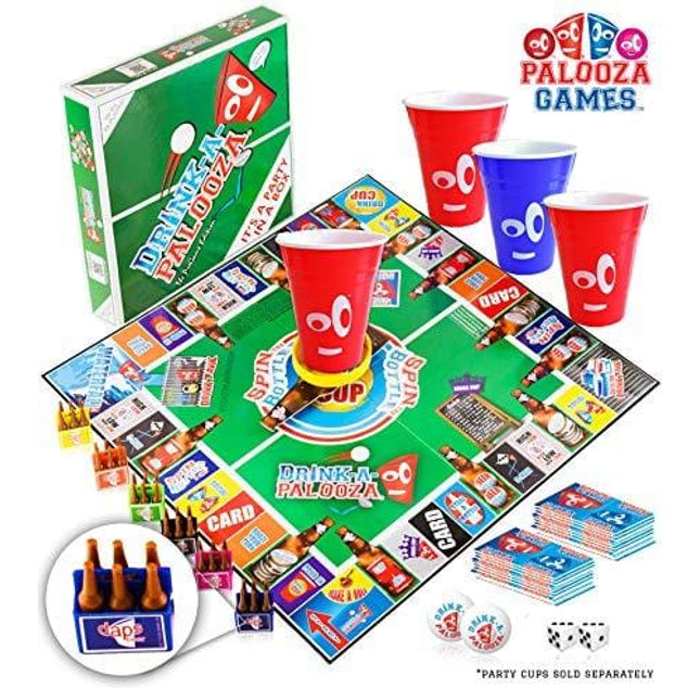 DRINK-A-PALOOZA Board Games: Party Drinking Games for Adults - Game Night Party Games | Fun Adult Beer Games Gift with Beer Pong + Flip Cup + Kings Cup Card Games + More!