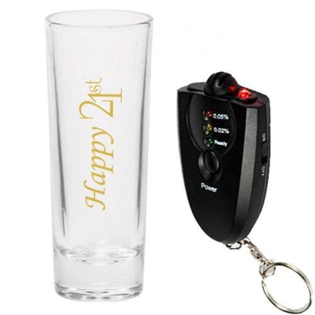 21st 2 oz. Shooter Shot glass Birthday Part Twenty One with Breathalyzer (Gold)
