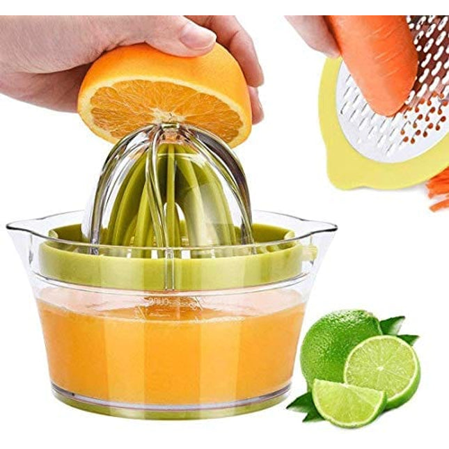 Drizom Citrus Lemon Orange Juicer Manual Hand Squeezer with Built-in Measuring Cup and Grater, 12OZ, Green