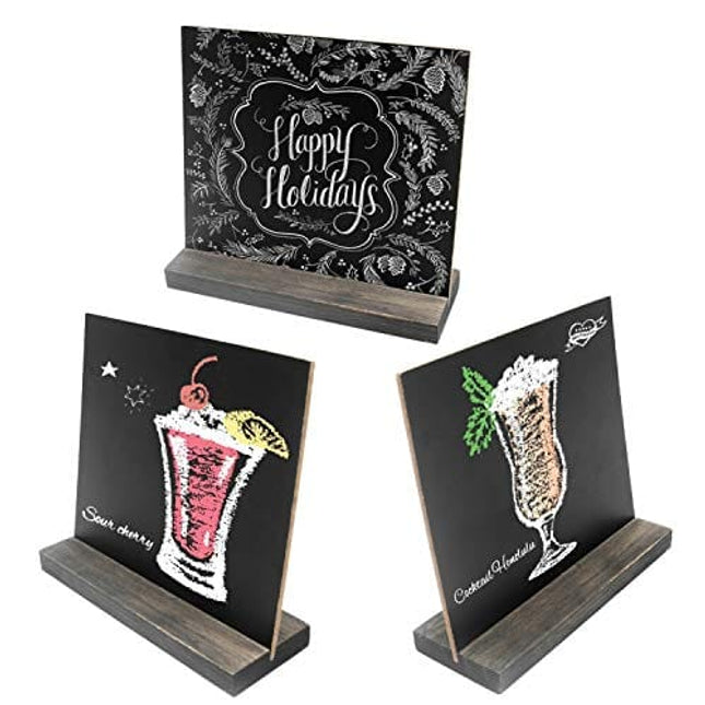 5 X 6 Inch Mini Tabletop Chalkboard Signs with Vintage Style Wood Base Stands, Set of 3