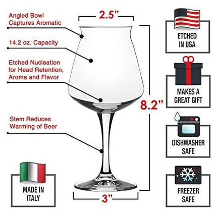 Advanced Mixology Nucleated Teku 3.0 Stemmed Beer Glass by Rastal - Nucleation Pint Glasses for Better Head Retention, Aroma and Flavor - 14.2 oz Craft Beer Glass for Enhanced Beer Drinking Bliss- Gift Idea for Men
