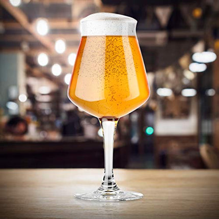 Advanced Mixology Nucleated Teku 3.0 Stemmed Beer Glass by Rastal - Nucleation Pint Glasses for Better Head Retention, Aroma and Flavor - 14.2 oz Craft Beer Glass for Enhanced Beer Drinking Bliss- Gift Idea for Men
