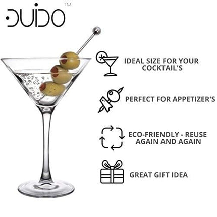 Cocktail Picks Martini Stirrers Toothpicks – (24 Pack / 4 & 8 Inch) Reusable Cocktail Picks - Stainless Steel Metal Drink Skewers Sticks for Martini Olives Appetizers Bloody Mary Brandied