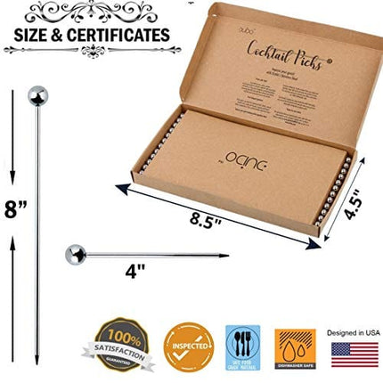 Cocktail Picks Martini Stirrers Toothpicks – (24 Pack / 4 & 8 Inch) Reusable Cocktail Picks - Stainless Steel Metal Drink Skewers Sticks for Martini Olives Appetizers Bloody Mary Brandied