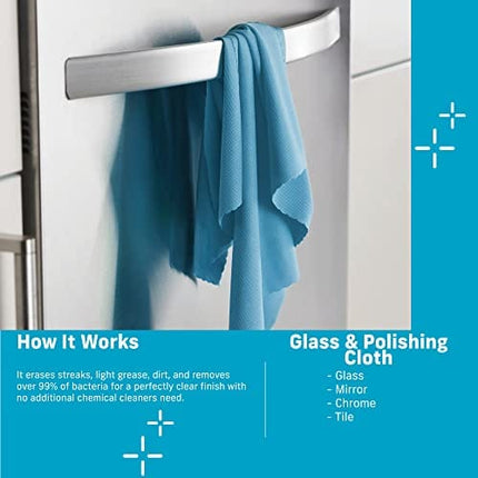 E-Cloth Glass & Polishing Cloths, Premium Microfiber Glass Cleaner, Great for Windows, Glass and Mirrors, Washable and Reusable, 100 Wash Guarantee, Alaskan Blue, 4 Pack