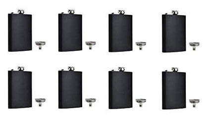 Black Flask Stainless Steel with Funnel,8 Oz, Set of 8