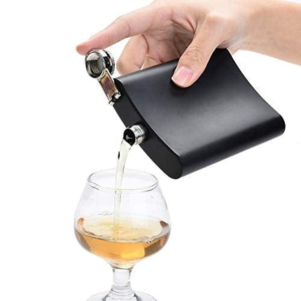 Black Flask Stainless Steel with Funnel,8 Oz, Set of 8