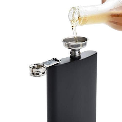 Black Flask Stainless Steel with Funnel,8 Oz, Set of 8