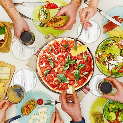 Set of 8 Coasters for Drinks ,EAGMAK Absorbent Marble Style Ceramic Drink Coaster with Holder for Coffee Wooden Table Home Decor (White)