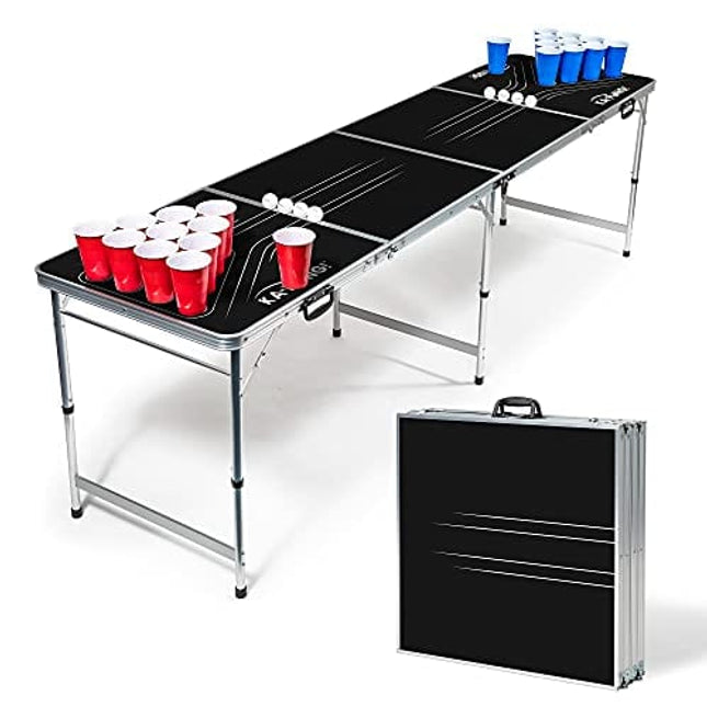 EastPoint Sports Easy Folding Drinking Game Pong Tailgate Tables with Cups and Balls, Black Perfect for Cookouts, Yards, Parties, Park, BBQ, Beach and More