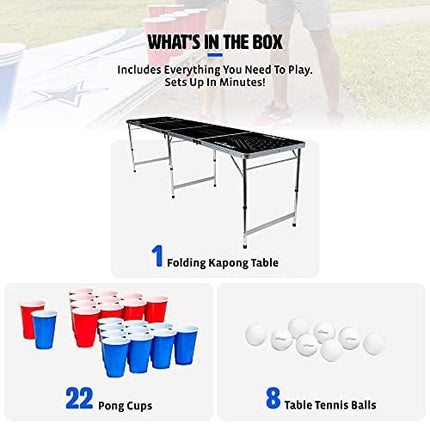 EastPoint Sports Easy Folding Drinking Game Pong Tailgate Tables with Cups and Balls, Black Perfect for Cookouts, Yards, Parties, Park, BBQ, Beach and More