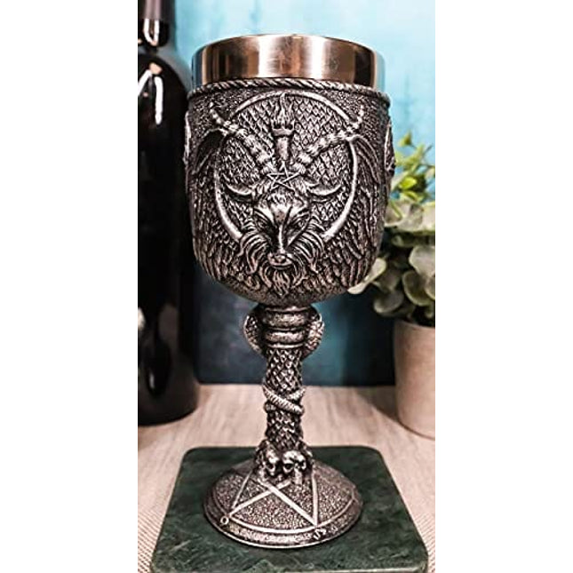 Ebros Gift Dark Satanism Occult Sabbatic Goat Baphomet Wine Goblet Drink Beverage Chalice Figurine As Satanic Lucifer Kitchen Hosting Decor Accessory Of Baphomets Goat of Mendes Knights Of Templar
