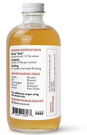 Element Shrub - All-Natural Grapefruit Vanilla Shrub Drink Mix - Uses Apple Cider Vinegar (Organic), Grapefruit & Whole Vanilla Beans - Organic Apple Cider Vinegar Drink & Cocktail Mix - 8 Ounces