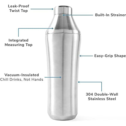 Elevated Craft Hybrid Cocktail Shaker - Premium Vacuum Insulated Stainless Steel Cocktail Shaker - Innovative Measuring System - Martini Shaker for the Home Bartender - 28oz Total Volume