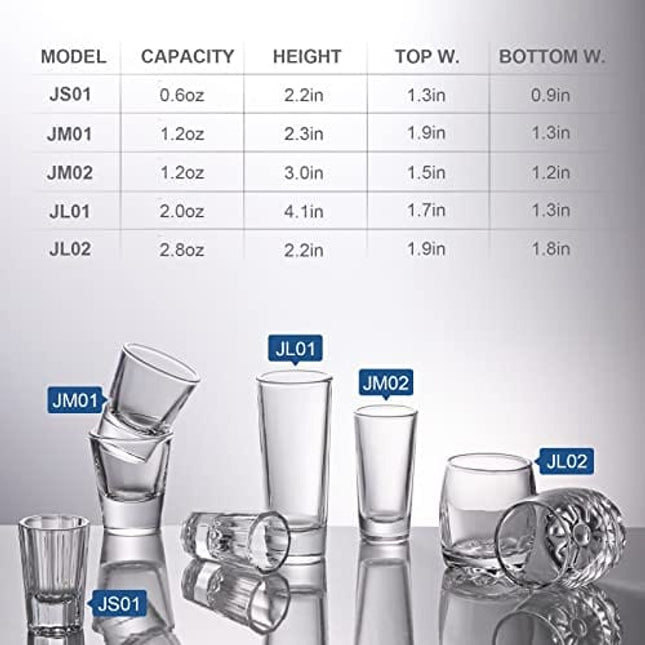 Elivia Shot Glass Set with Heavy Base, 1.2 oz (12 pack ) Clear Glasses for Whiskey and Liqueurs - JM02