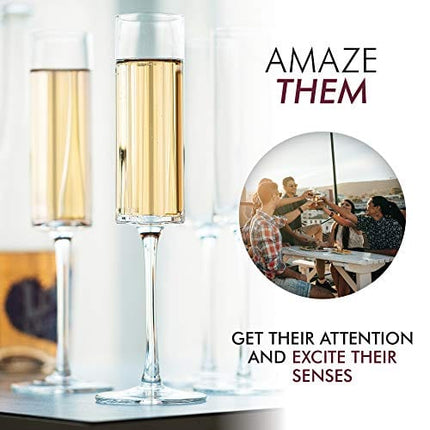 ELIXIR GLASSWARE Champagne Flutes, Edge Champagne Glass Set of 4 - Modern & Elegant for Women, Men, Wedding, Anniversary, Christmas, Birthday - 6oz, Premium Crystal