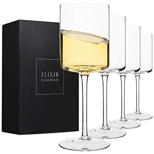 Elixir Glassware Crystal Wine Glasses - Set of 4 - 14 oz Stemware - Red Wine & White Wine Entertaining Drinkware - 100% Lead-Free Glass - Unique Modern Design