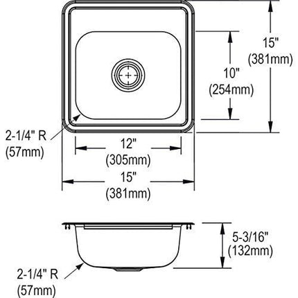 Dayton D115153 Single Bowl Top Mount Stainless Steel Bar Sink