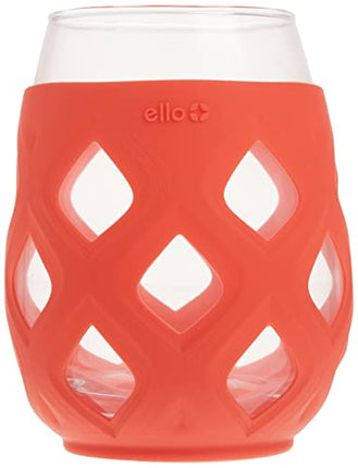 Ello Cru Stemless Glass Wine Set with Protective Silicone Sleeve, Perfect for Gifting, Travel and Entertaining, BPA Free, Dishwasher Safe, Set of 4, Mai Tai, 17oz