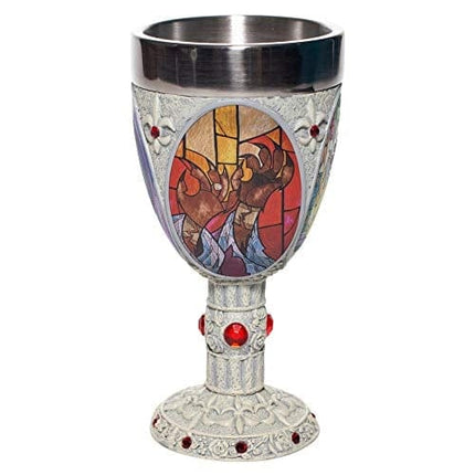 Enesco Disney Showcase Beauty and The Beast Stained Glass Scenes Decorative Chalice Goblet Cup, 1 Count (Pack of 1), Multicolor