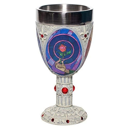 Enesco Disney Showcase Beauty and The Beast Stained Glass Scenes Decorative Chalice Goblet Cup, 1 Count (Pack of 1), Multicolor