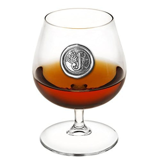 English Pewter Company 14.5oz Brandy Cognac Snifter Glass With Monogram Initial - Personalized Gift With Your Choice of Initial (J) [MON210]