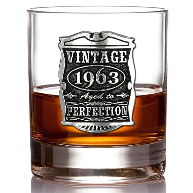 English Pewter Company Vintage Years 1963 60th Birthday or Anniversary Old Fashioned Whisky Rocks Glass Tumbler - Unique Gift Idea For Men [VIN002]
